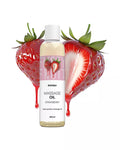 Satisfyer Massage Oil Strawberry 250ml - strawberry scented massage oil bottle, front view